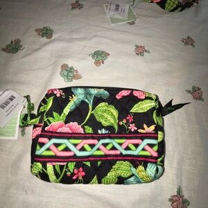 Vera Bradley Black and Green Cosmetic Bag with Tropical Print